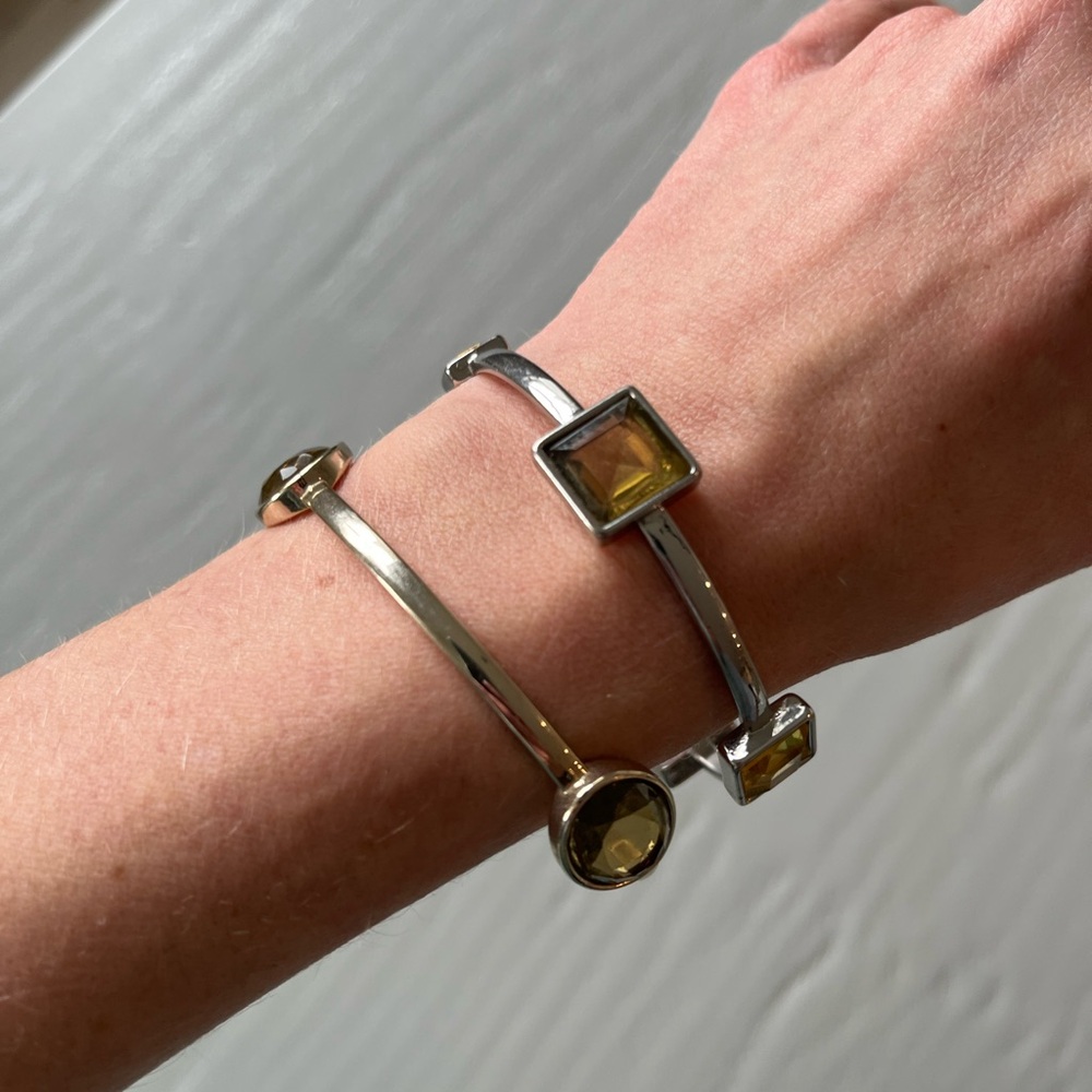 Silver Gold Tone Bracelet Set Yellow Stone Accent Elegant